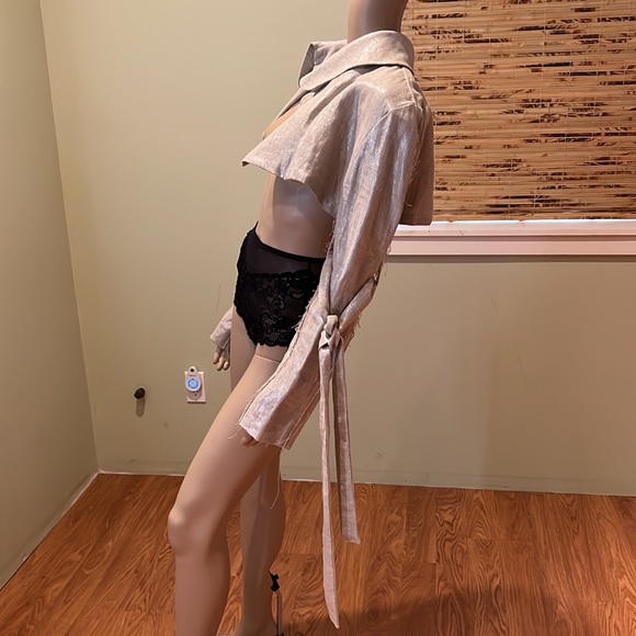 Paul Hardy Linen Shrug With Metallic Thread One Sleeve Has Long Linen Belt 8 - Picture 7 of 11